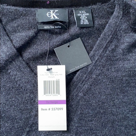 Calvin Klein Extra Fine Merino Wool V Neck - Picture 2 of 2